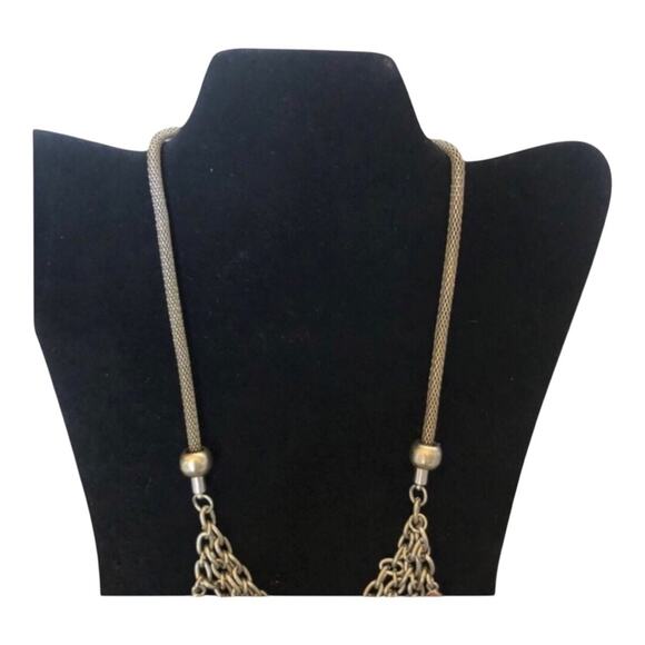 Retro Silver Toned Multicolored Pink Glass Dangling Beads Statement Bib Necklace - Picture 4 of 7